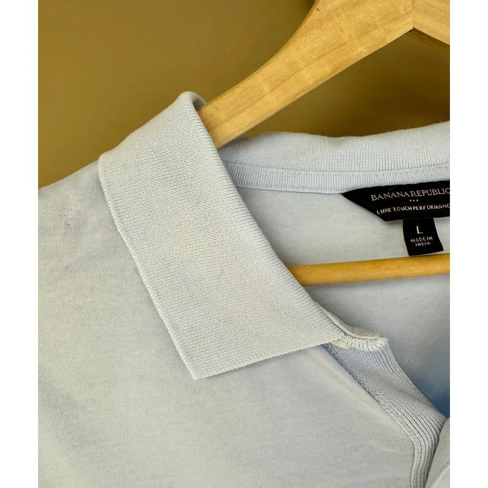 Banana Republic Luxe Touch‎ Performance Polo Shirt Light Blue Classic Fit L